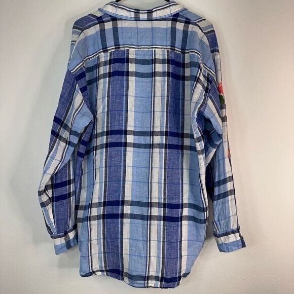 Lauren Ralph Lauren Floral & Plaid Linen Button Front Shirt Womens Boho Chic - Picture 2 of 9